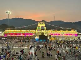 Tirumala temple pilgrimage area in the evening